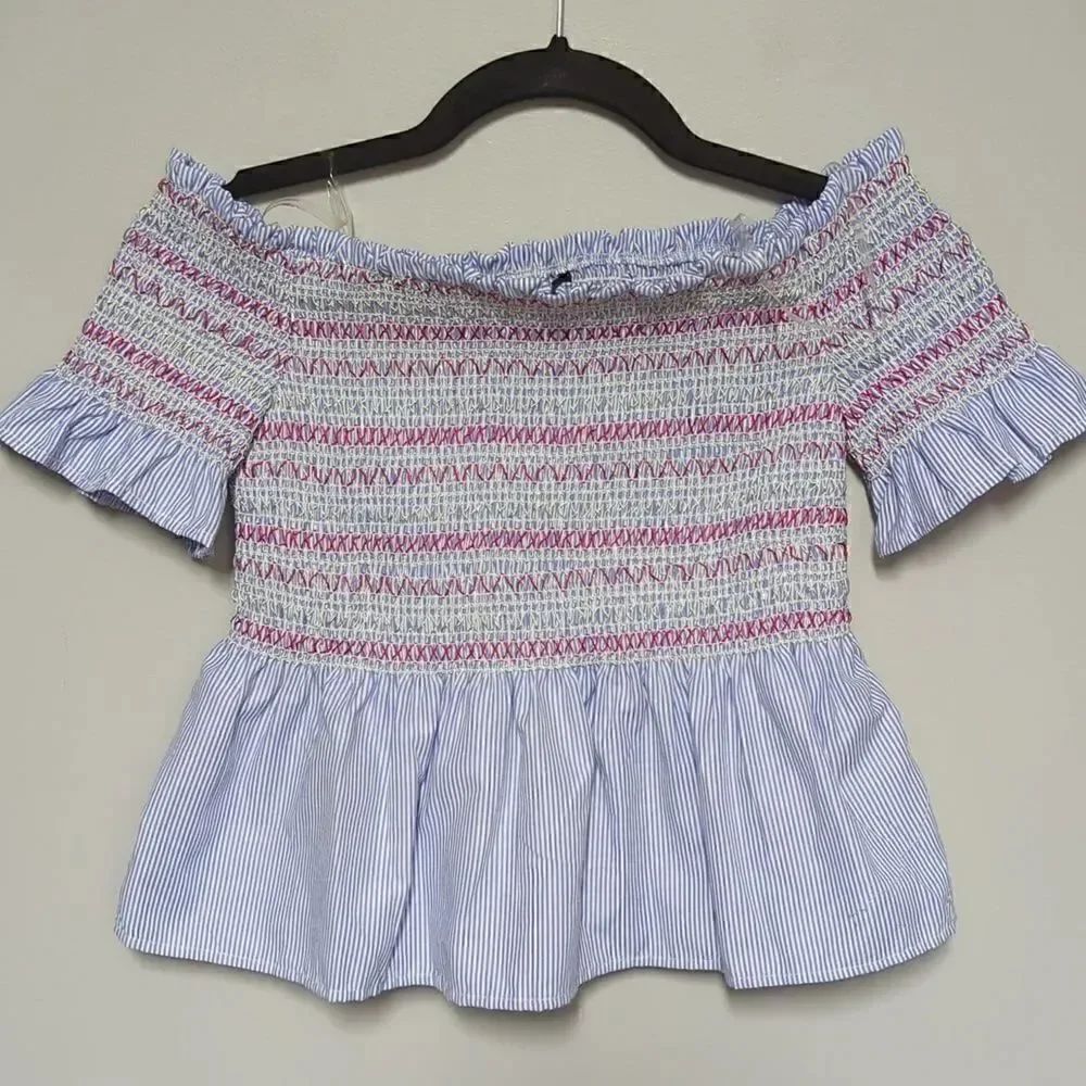 Style Envy Blue Off the Shoulder Smocked Blouse NWT